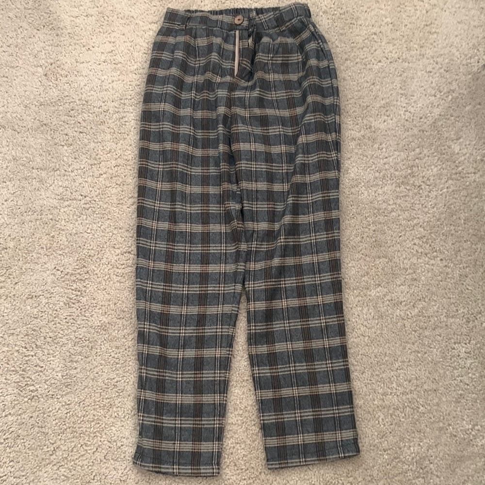 Korean Fashion Gray Plaid High Waisted Tapered Pants